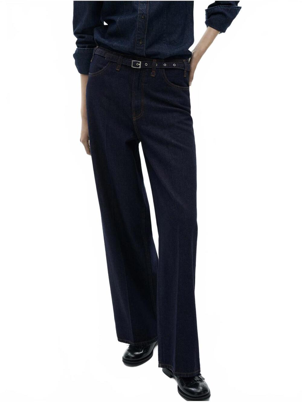 Mango Rinse-Wash Wide Leg Jeans with Belt NWT Mara Open Blue Size 4